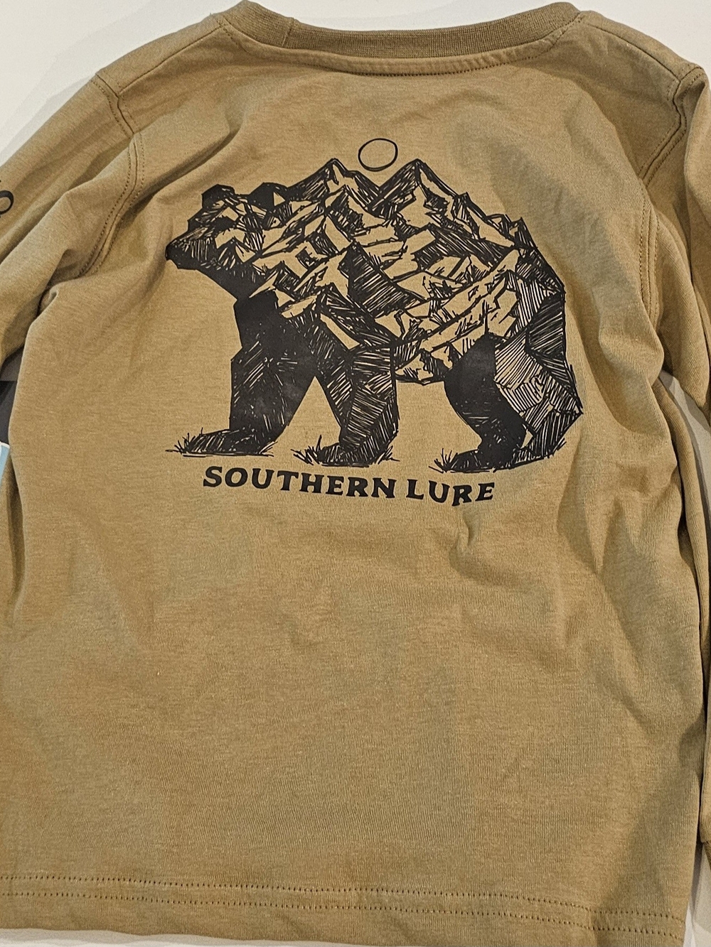 Southern Lure Kids' Long Sleeve Tee in Tan with Bear Graphic